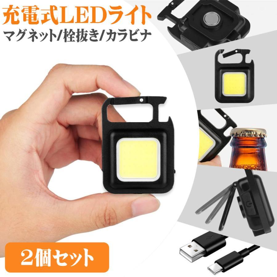 小型LEDライト 懐中電灯 投光器 充電式 多機能 800LM 軽量 4モード点灯 カラビナ 栓抜き マグネット フック付 コンパクト 防水 2個セット拍卖