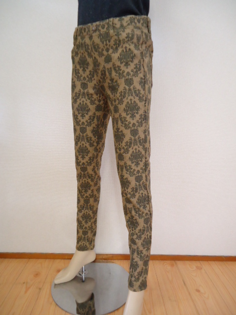 【KCM】pt3-7332600102-10L★新品★【アナザーブランチ】レディース 総柄 ストレッチパンツ カーキブラウン系 L オリーブ デ オリーブ拍卖