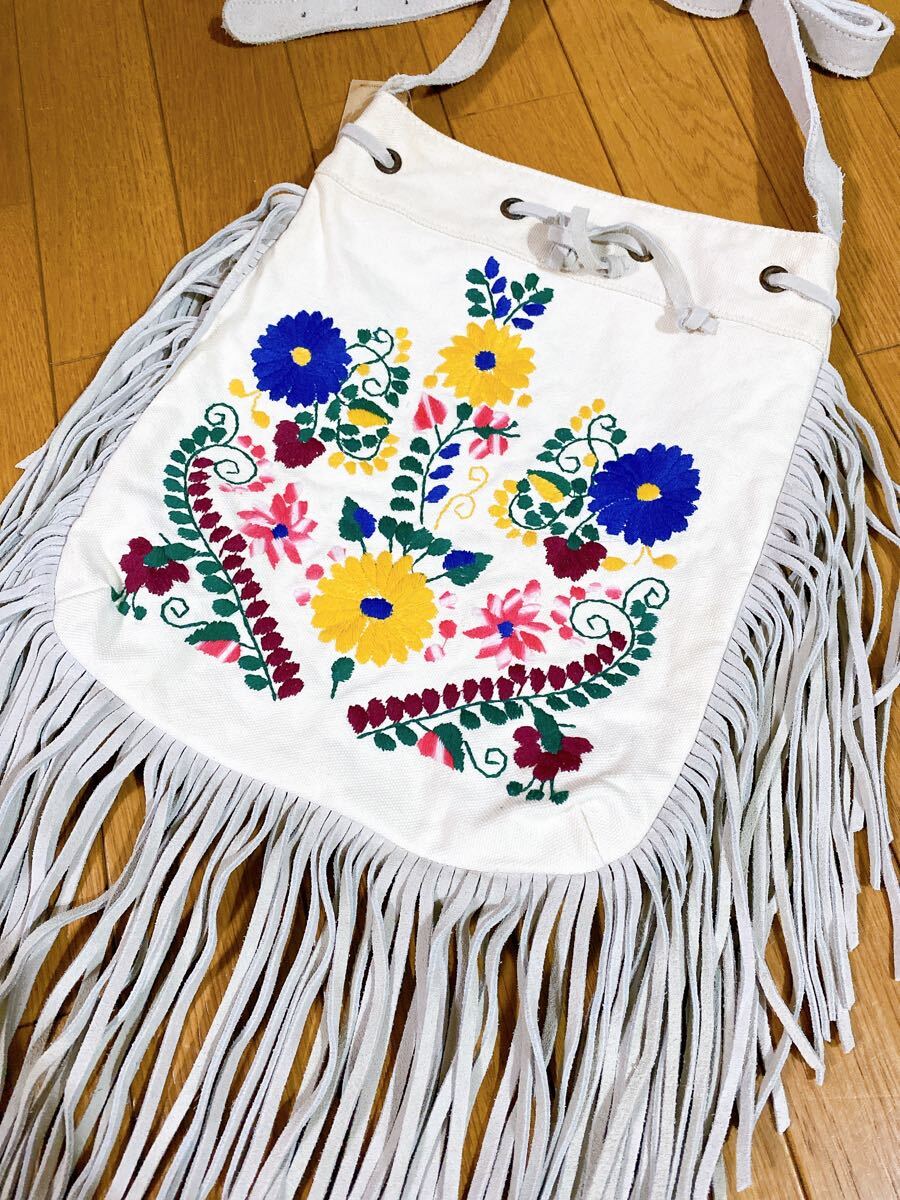 新品未使用品 DENIM&SUPPLY RALPH LAUREN デニム&サプライ ラルフローレン ネイティブ系 ハーフレザー 花柄刺繍 ショルダーバッグ拍卖