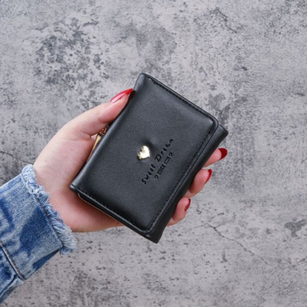 ミニ財布 レディース 三つ折り がま口 ブラック 黒 小銭入れ 新品 かわいい コンパクト お札折らない カード入る拍卖