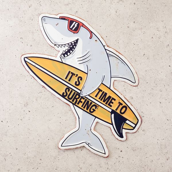 アンティーク エンボスプレート サメ シャーク サーフィン 壁掛 インテリア 飾り 雑貨 オブジェ かわいい おしゃれ拍卖