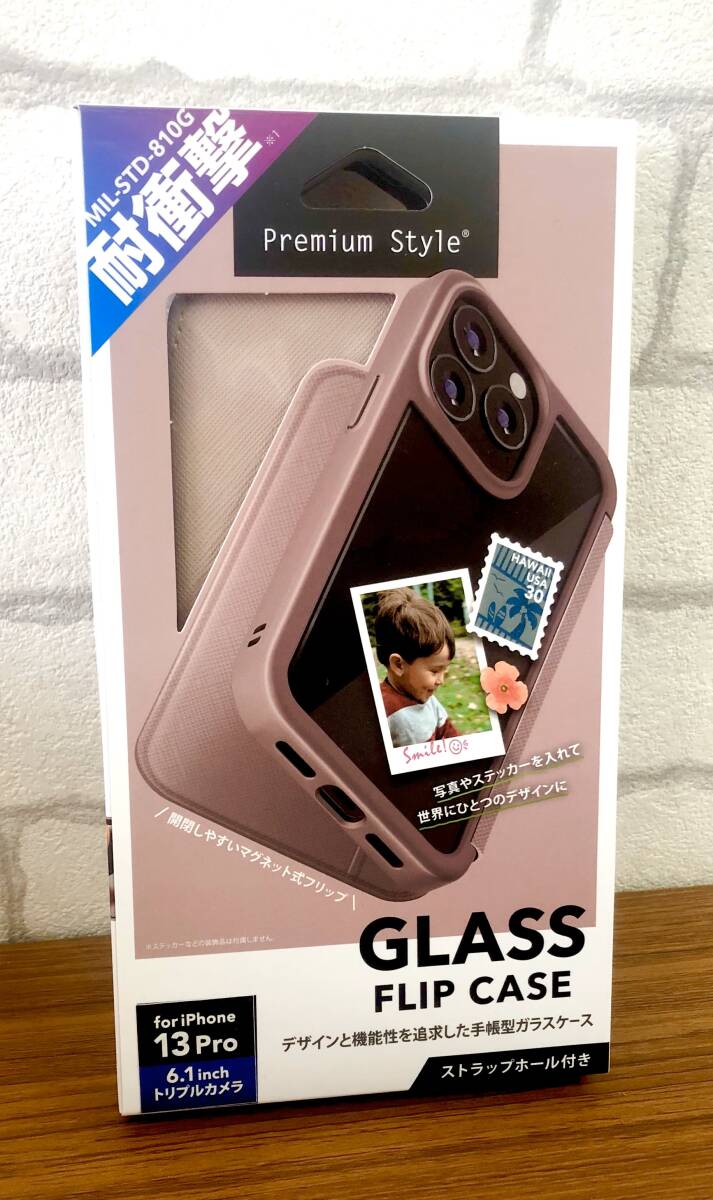 【中古】iPhone13Pro対応 6.1inch 3眼/ガラスフリップケース(ピンク)/Premium Style【箱付き】拍卖