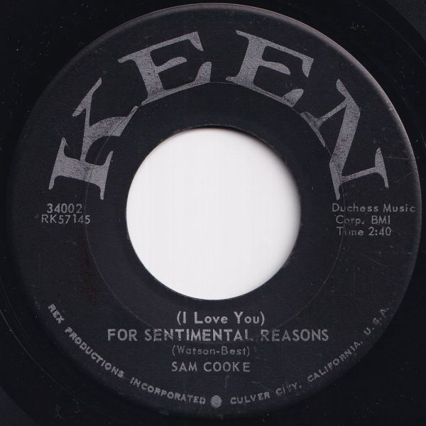 Sam Cooke (I Love You) For Sentimental Reasons / Desire Me Keen US 34002 208301 R&B R&R レコード 7インチ 45拍卖