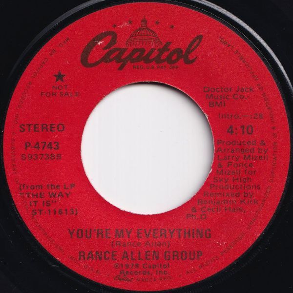 Rance Allen Group You're My Everything (Stereo) / (Mono) Capitol US P-4743 208330 SOUL ソウル レコード 7インチ 45拍卖