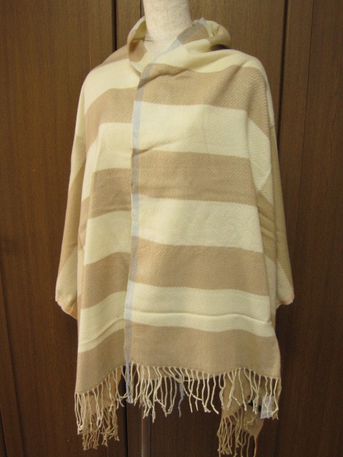 *送料無料*値下*新品*ストール*ベージュ*太ボーダー*65×190㎝*拍卖