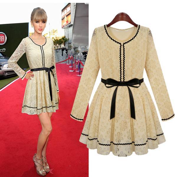 格安〆大人可愛いオシャレ度もUPレースワンピース黒色 XL☆拍卖