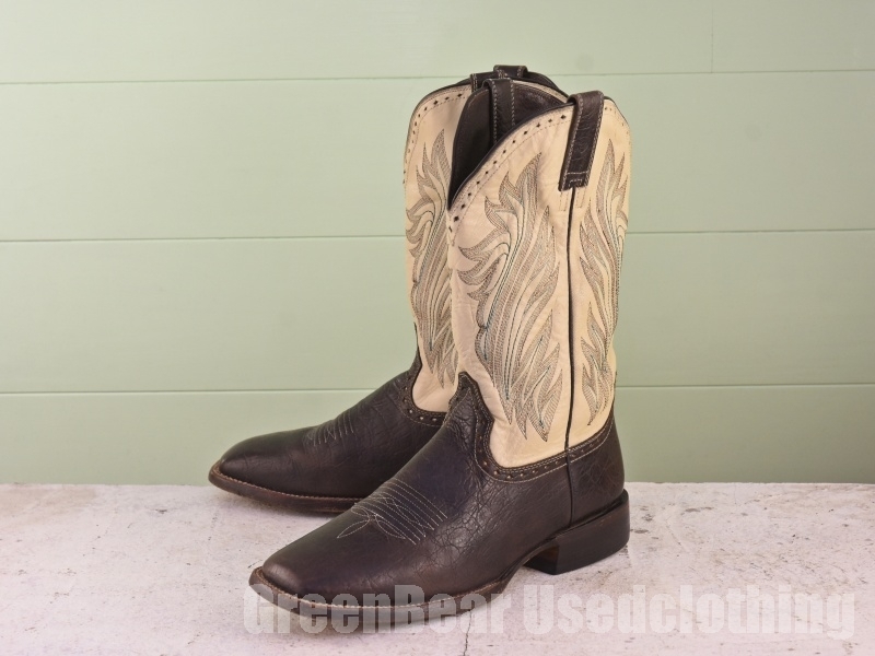 Z828 メキシコ製 ARIAT ウエスタンブーツ ワイズ細め クリーム×茶 メンズ 11.5D 29.5cm拍卖