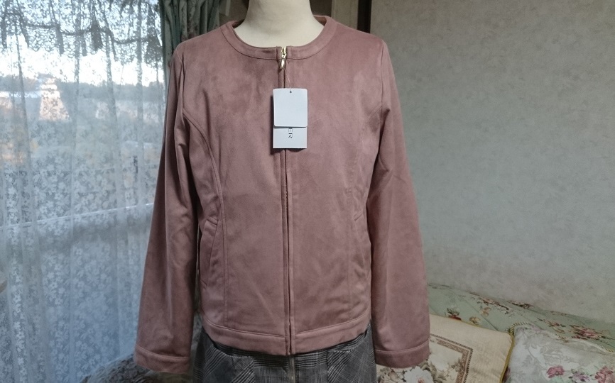 新品タグ付フェイクスエードピンクブルゾン ジップアップ ピンクベロアブルゾン スモーキーピンクスエードジャケット拍卖