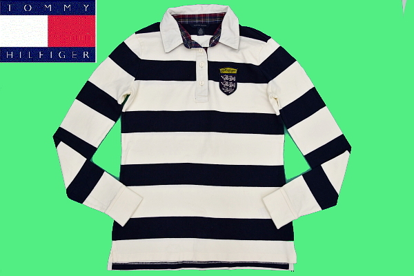 S-6214★送料無料★美品★TOMMY HILFIGER トミーヒルフィガー★正規品 ボーダー柄 長袖 ラガーシャツ XS拍卖
