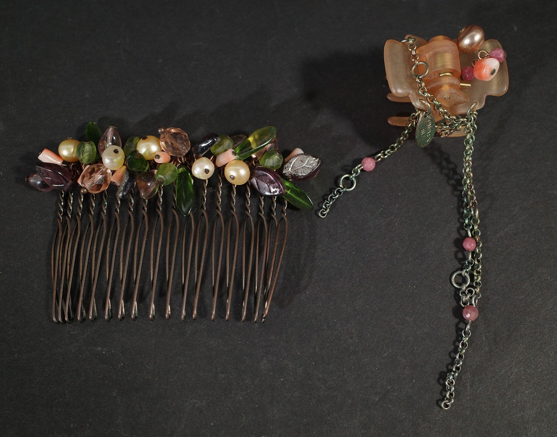 コンプレックスビズ クリップ&コームセット スワロビーズ complexbiz フェイクパール ブラウン ヘアクリップ アクセサリー デザート拍卖