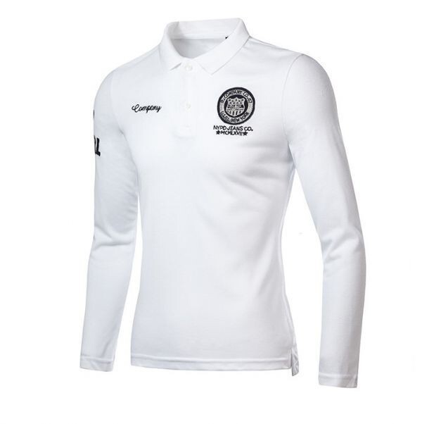 長袖 刺繍 ポロシャツ 【M 白】 ホワイト ゴルフウェア トップス シャツ メンズ 春 夏 秋 冬 スポーツ シニア アウトドア 2拍卖