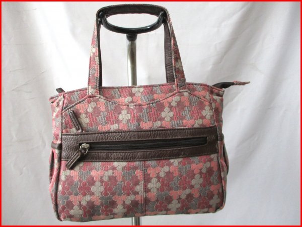 花モチーフ柄 PK系◇ハンドバッグ ポケットが沢山 収納に便利 W30cm拍卖