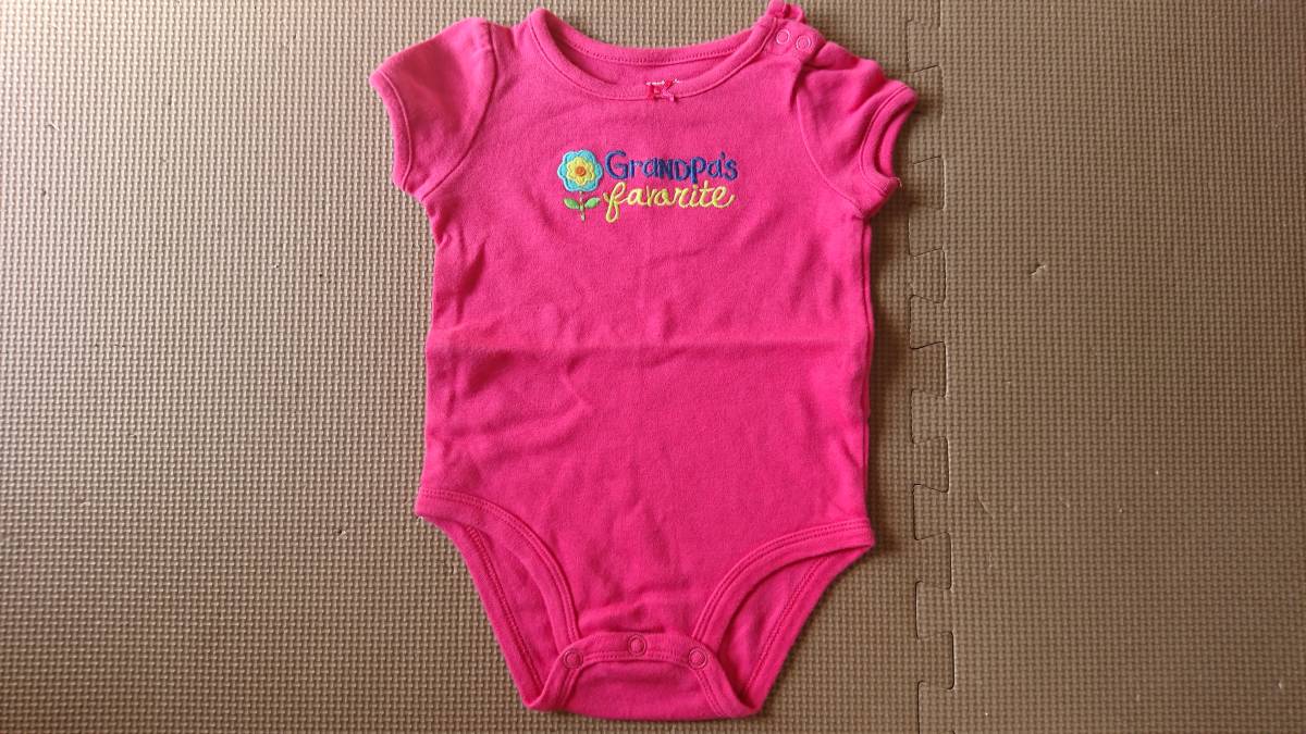 *カーターズ carter's 60~70cm 6months ピンク 半袖ロンパース Grandpa's favarite 刺繍拍卖