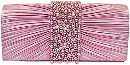 豪華パール飾りサテンプリーツ大きめクラッチバック。 ピンク 人気商品 結婚式 お集まり 式典拍卖