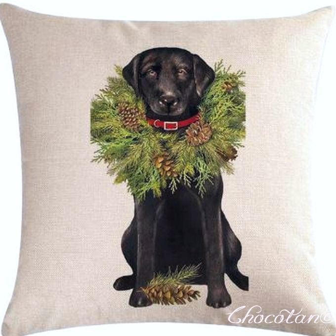 【送料無料】黒ラブラドール E クリスマス クッションカバー【新品】拍卖