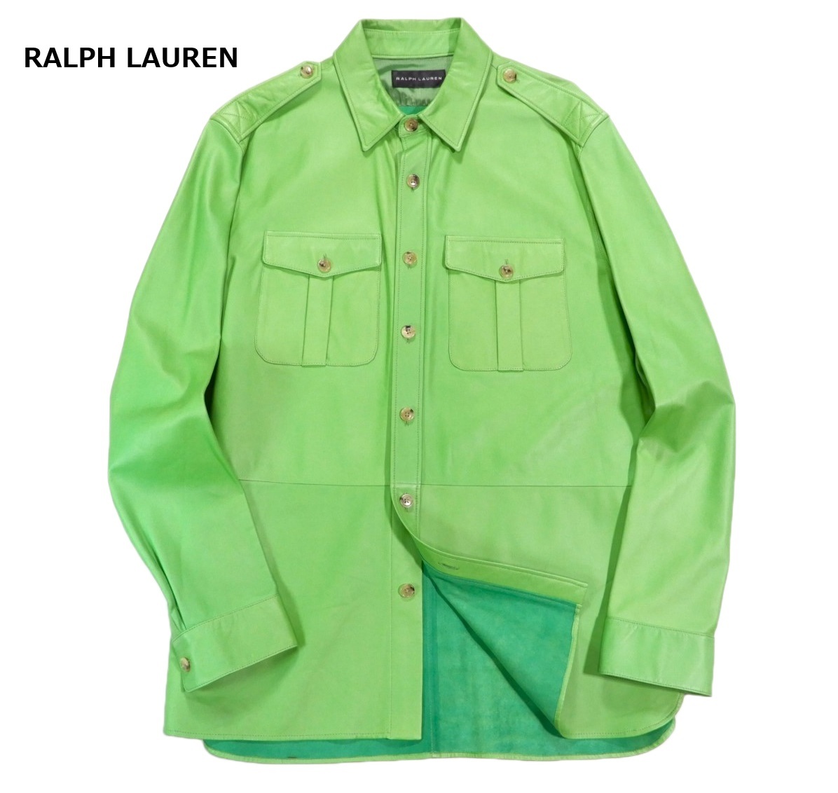 新品同様 ラルフローレン RALPH LAUREN 最高級◆ラムレザー シャツ ジャケット 羽織 XL拍卖