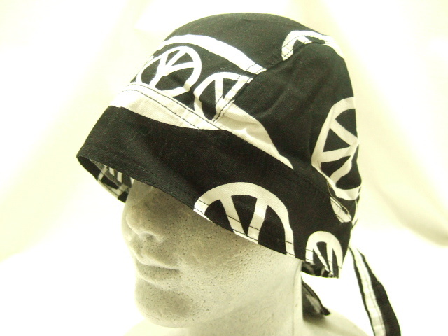 横浜最新 ピースマーク世界平和♪魅惑のバンダナキャップ 黒 メンズレディース 同梱4枚まで送料送料180円ξbcξ ξpeace mark69拍卖