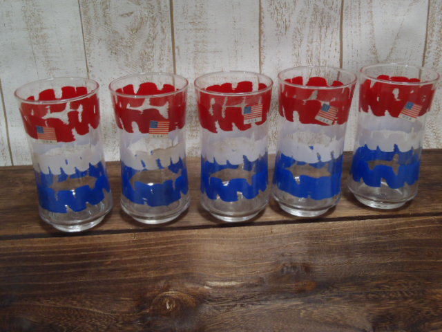 レトロ アメリカンヴィンテージグラス 星条旗 5客セット拍卖