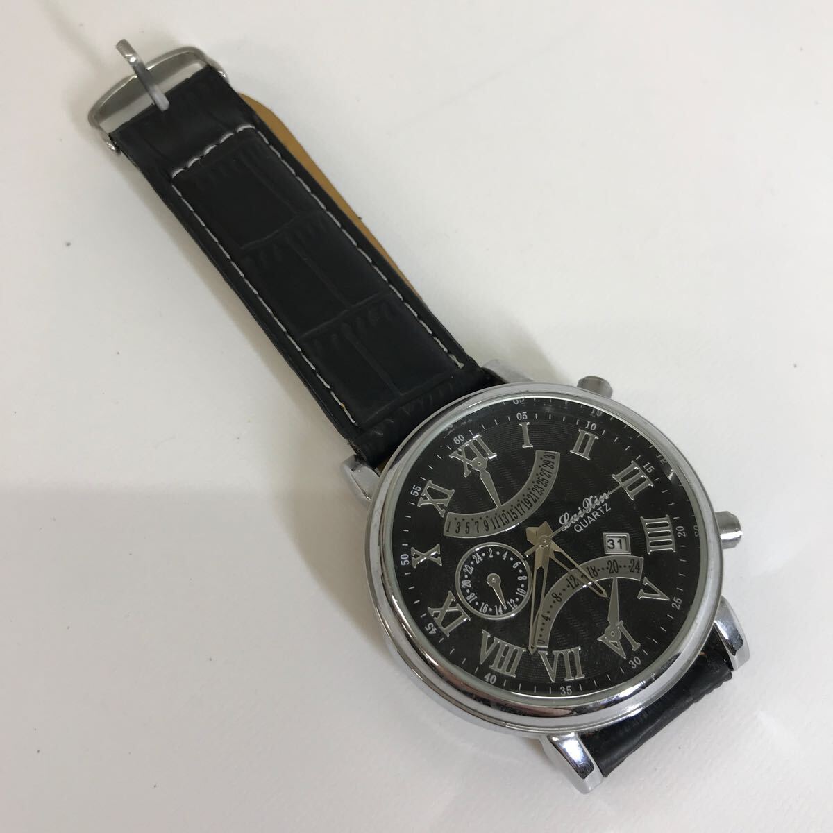 335 中古ジャンク品 LaiKin 腕時計 リューズ欠損 バンド破れ ブラック ビックフェイス拍卖