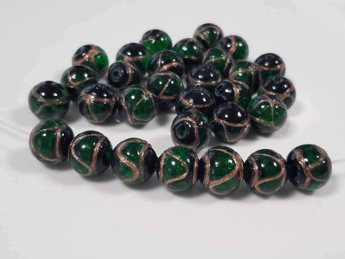 アクセサリー素材 ガラスビーズ 12ミリ 緑色拍卖