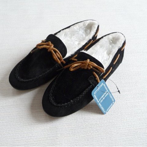 新品 レディース モカシン フラット シューズ 22.5cm 23cm M 黒 ボア 靴 もこもこ スエード 拍卖