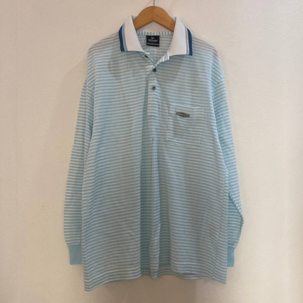 DUNLOP/ダンロップ 長袖ボーダーポロシャツ ブルー ホワイト メンズ L拍卖