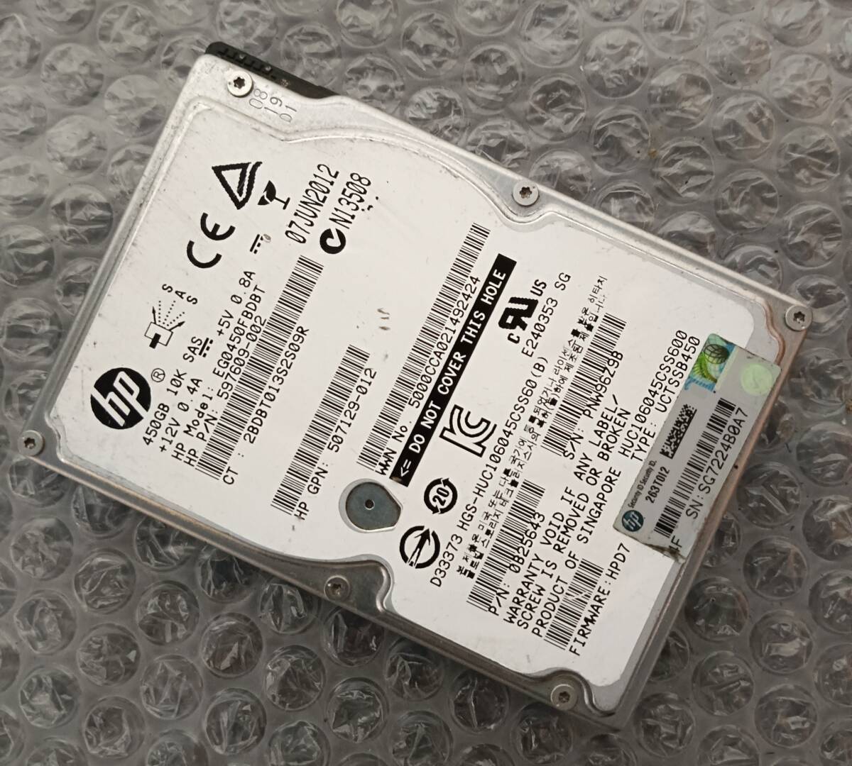 【中古パーツ】 2.5インチ HP EG0450FBDBT SAS 450GB HDD 正常品 1台■ SAS 2730拍卖