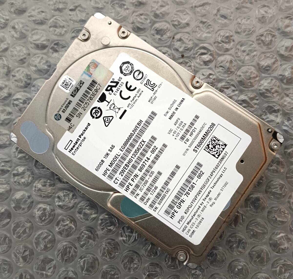 【中古パーツ】 2.5インチ HP EG000600JWEBH 600GB HDD 正常品 1台■ SAS 2737拍卖