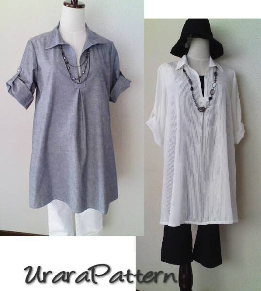 即決♪張り合せ不要!型紙 大人 意外と簡単ロングシャツ M~LL拍卖