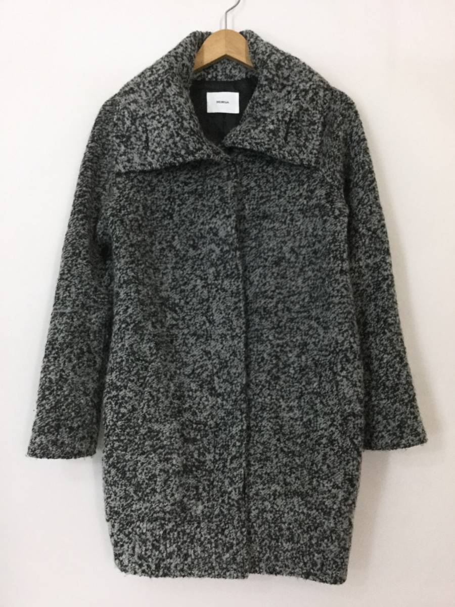 MURUA ムルーア コクーンコート メランジカラー 黒 ブラック × グレー 1 S 冬物 アウター ウール混 比翼仕立て拍卖
