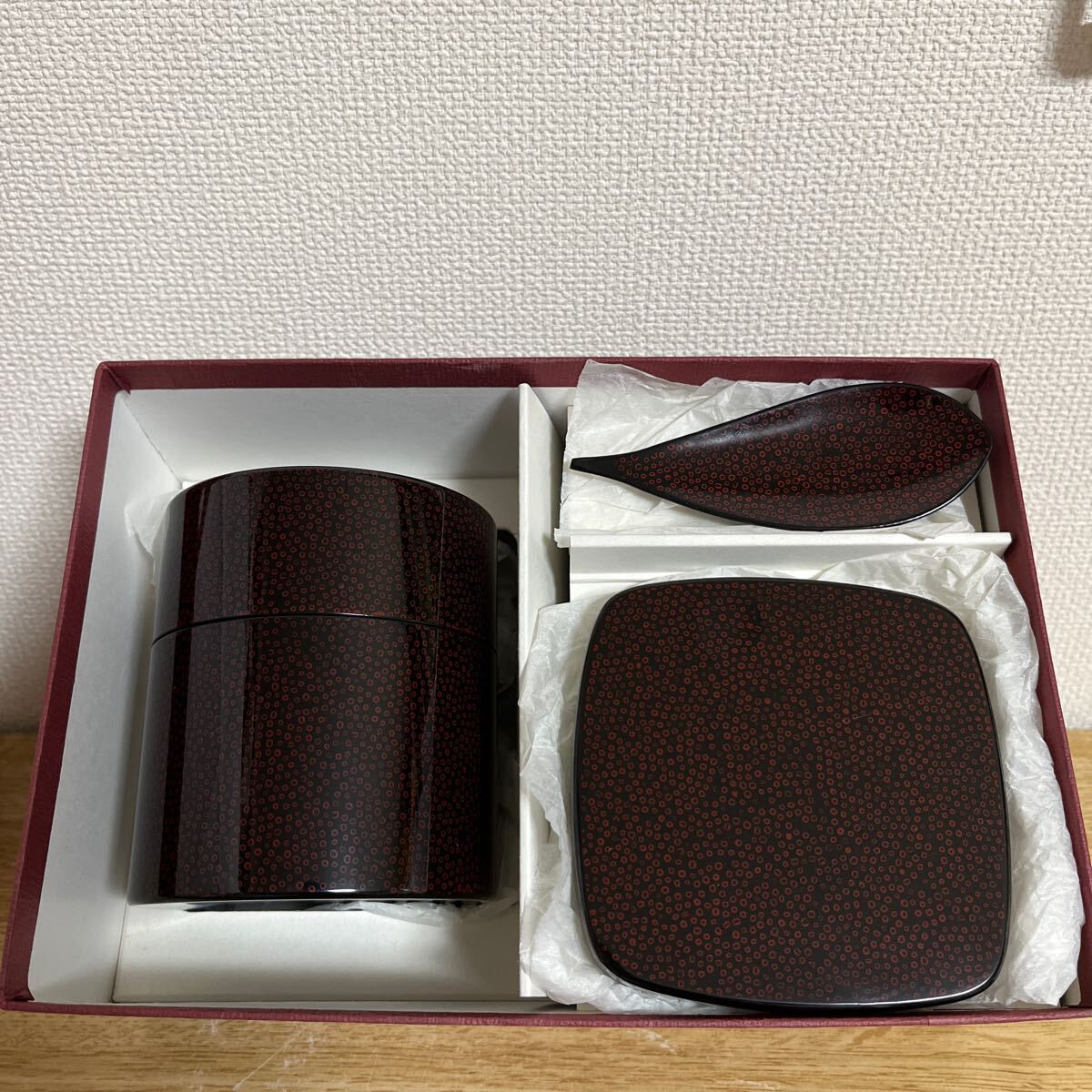 七々子 赤黒 茶筒木乾3点セット 津軽塗 専用箱あり拍卖