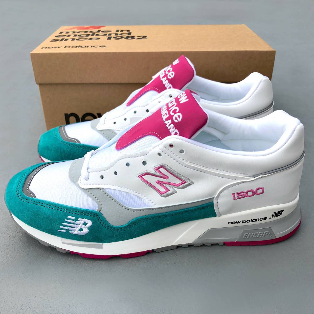 展開店舗限定 UK製 NEW BALANCE M1500WTP WHITE×PINK US9D 27cm 新品 30th記念 ホワイト×ティール×ピンク×グレー イギリス製 英国製拍卖