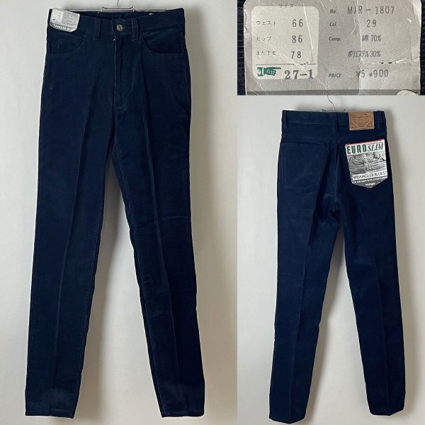 ★【90s 新品 国産】ビンテージ レア WRANGLER ラングラー MJR-1807 EURO SLIM ユーロ スリム コーデュロイ パンツ W25 66cm ネイビー系拍卖