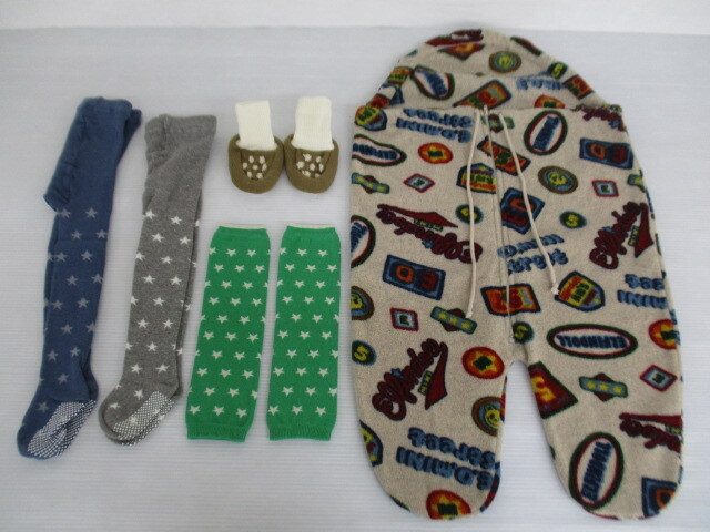 【お買得】★ベビー用防寒着いろいろセット★①タイツ/ブルー/グレー②ルームシューズ/茶×白③レッグウォーマー/緑④スワドル/ベージュ拍卖