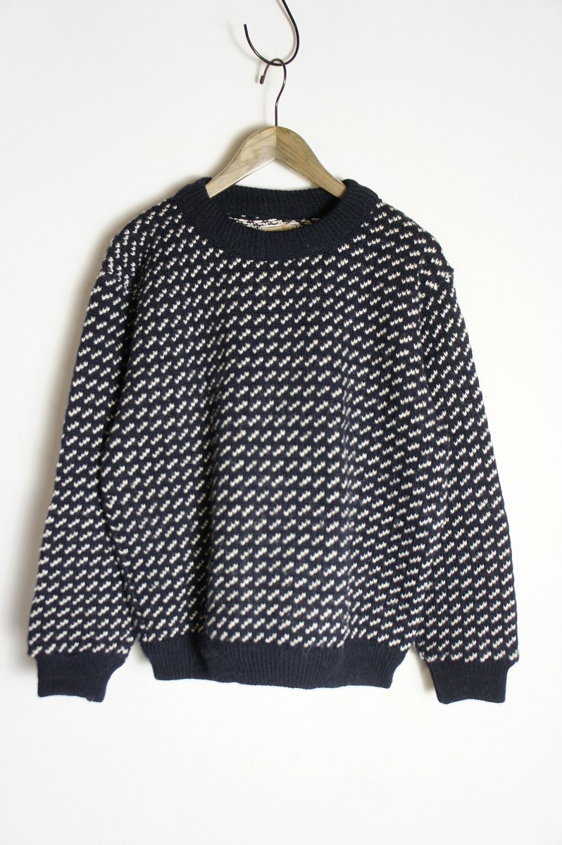 美品70s 80s LL Bean LLビーン バーズアイ ヘビー ウール ニット セーター ヴィンテージ ビンテージ ノルウェー製 レディースM 紺311O▲拍卖