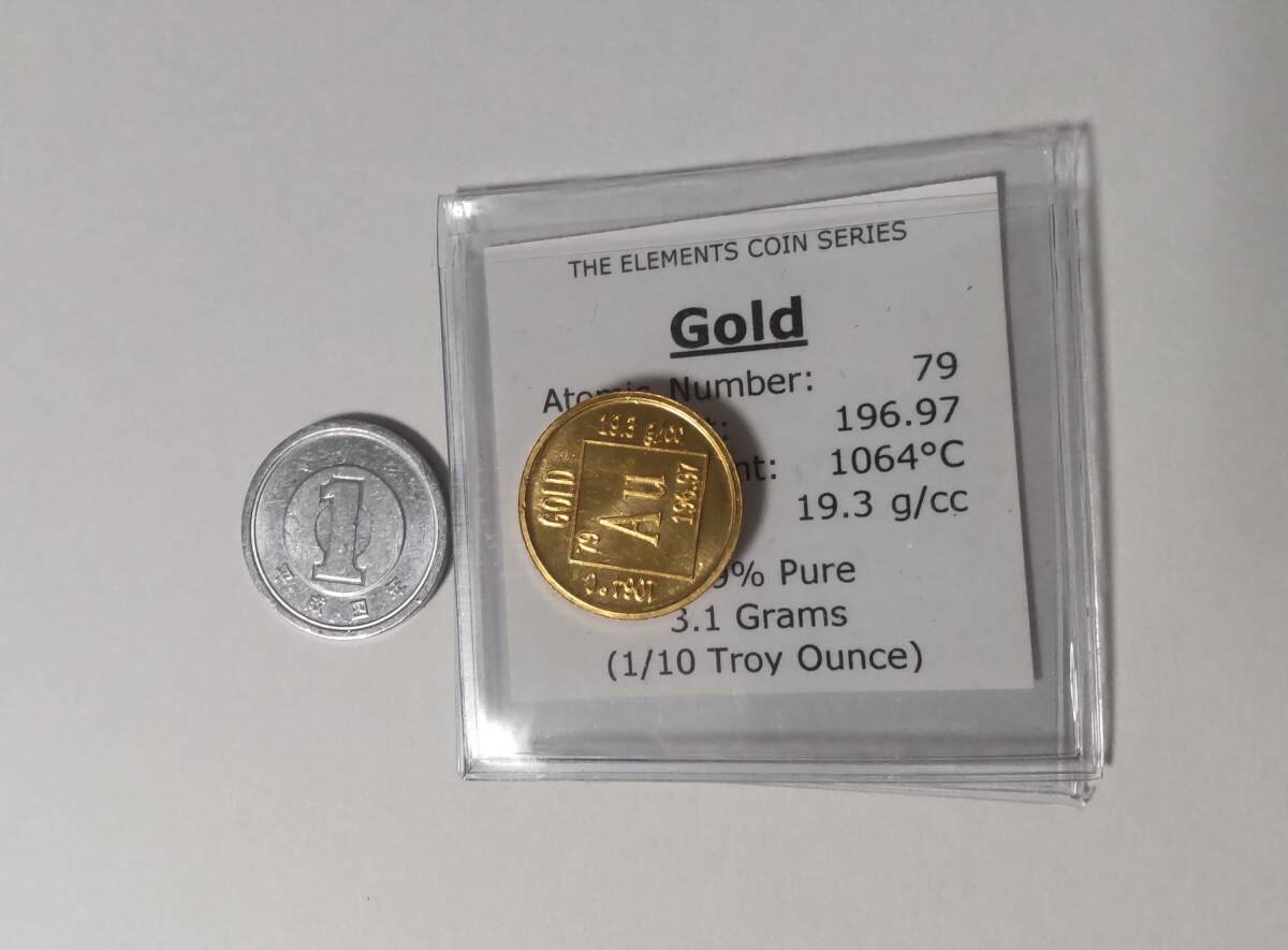Au 金 コイン 純度99.9%(3N) 3.11g 元素コイン 硬貨メダル 貴金属 元素標本 販売 ゴールド gold 送料無料拍卖
