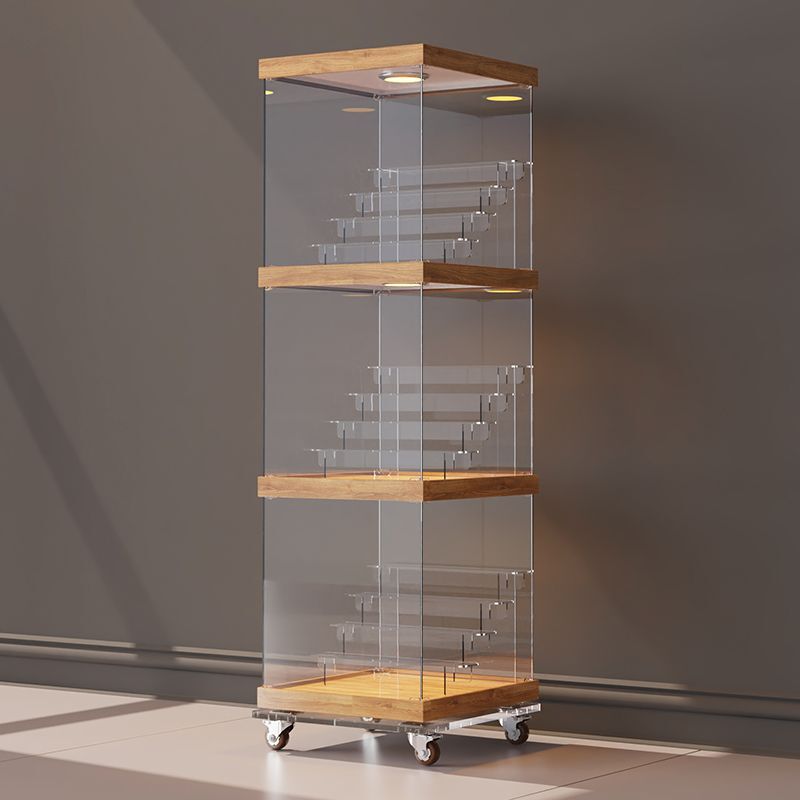 3段フィギュアケース コレクションケース アクリルケース LED照明付き ディスプレイケース ショーケース クリアケース 展示ケース 壇 木製拍卖