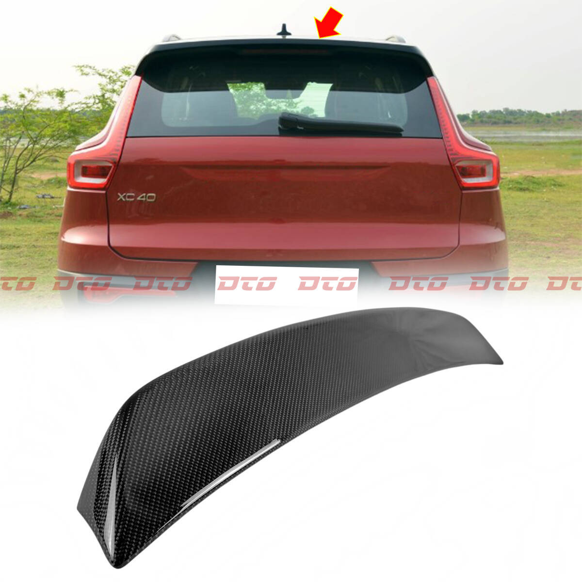 2018-2024 ボルボ XC40 EX40 T3 T4 T5 D3 D4 本物のカーボン D TYPE リアルーフエンドスポイラー エアロ ウイング スポイラー拍卖