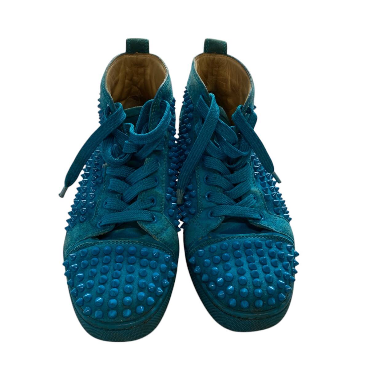 ◆中古品◆CHRISTIAN LOUBOUTIN クリスチャンルブタン ハイカットスニーカー スタッズ ルイス スエード スパイク ブルー 40(25cm) V79546NC拍卖