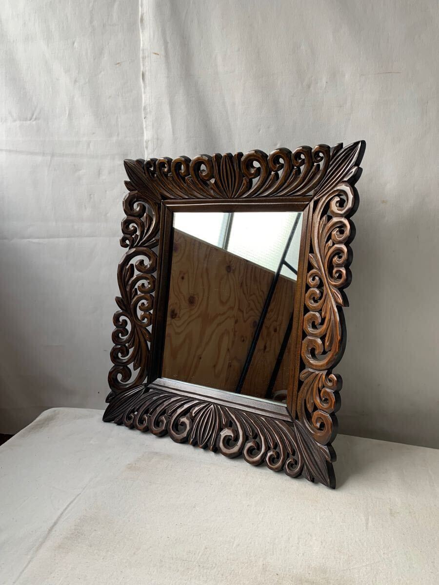 木彫デザインが素敵な鏡ミラー アンティークビンテージ古道具インテリアディスプレイ店舗什器昭和レトロお洒落雑貨ファッション飾り壁掛け拍卖