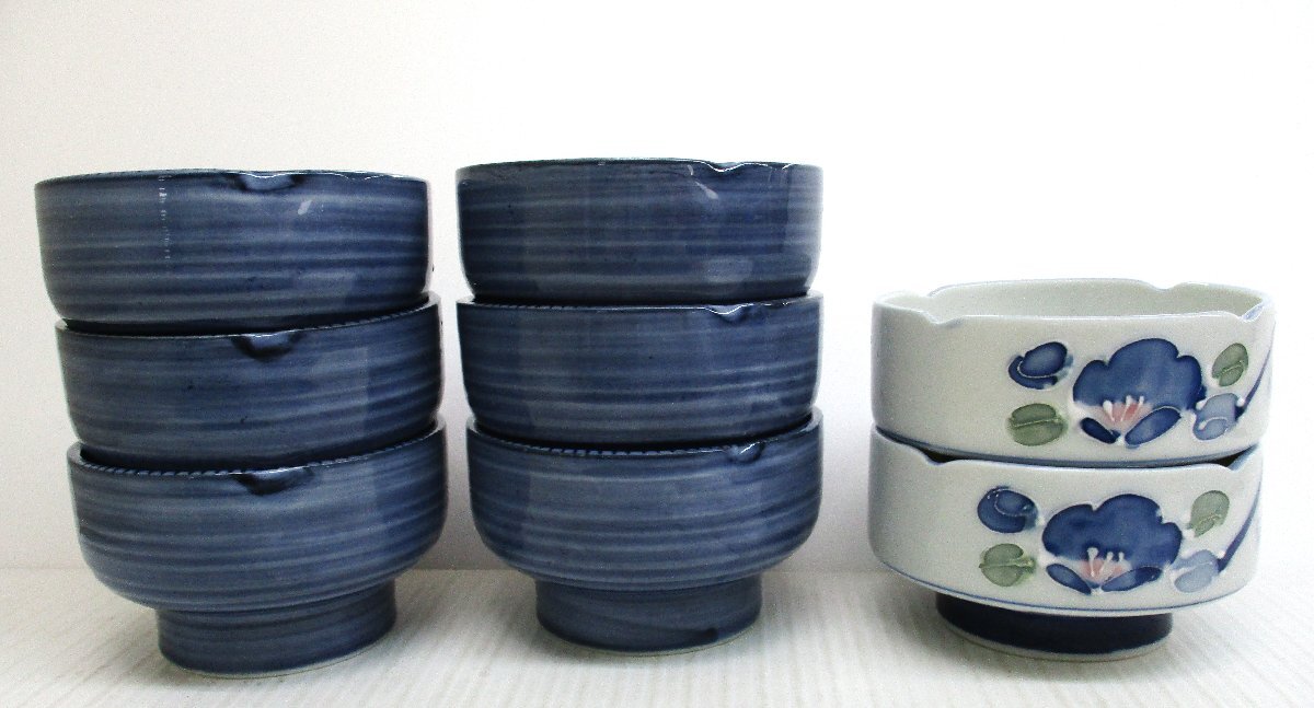 ★99075 小鉢高台 2種 8個 西峰窯 料亭 旅館 和食器 飲食店 食器 直径11.3X高さ6㎝ 笹 直径11.3X高さ6.5㎝ 中古美品★拍卖