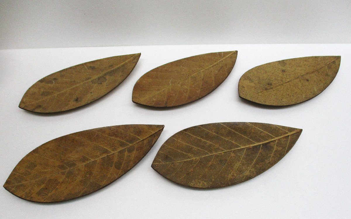 菓子皿 自然朴葉皿 朴葉 皿 5枚 幅17x奥行9㎝ 朴葉の葉を合わせたような皿 中古 99083 ★拍卖