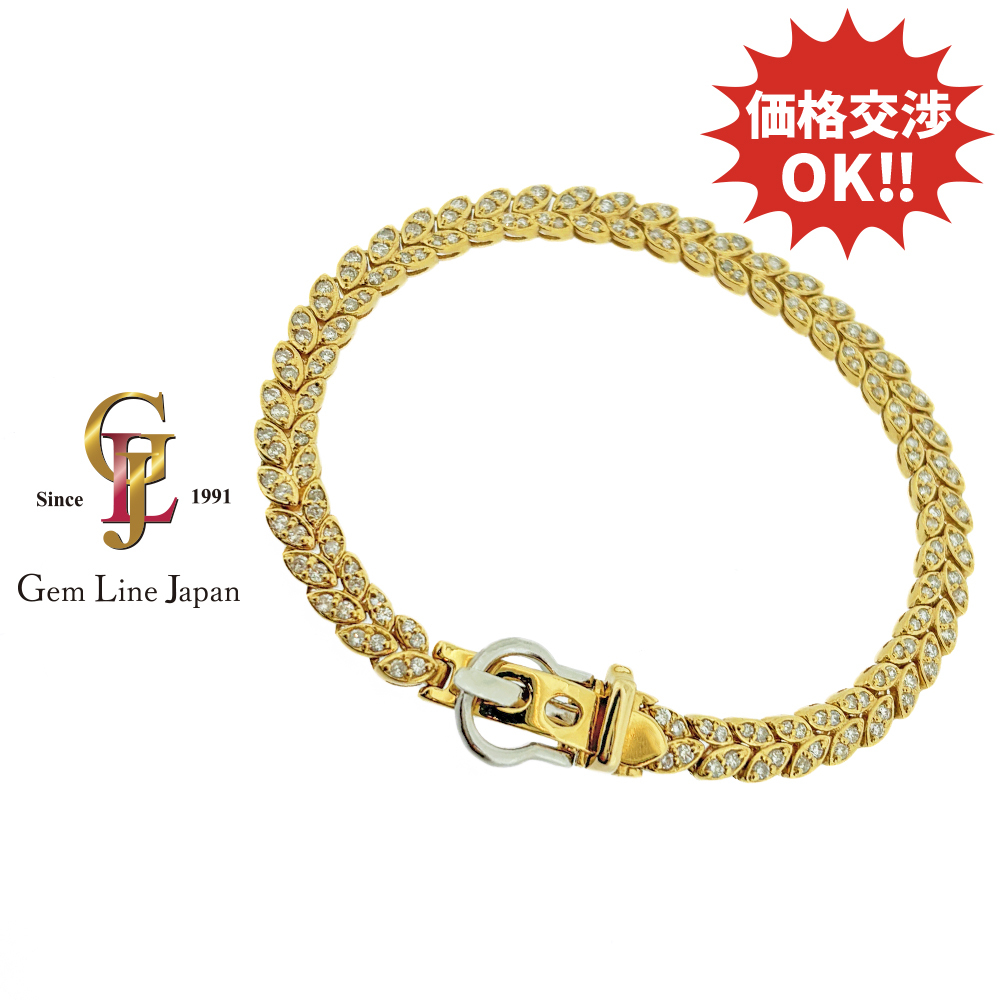 K18/Pt850 20.6g ベルト モチーフ ダイヤモンド 2.0ct デザイン ブレスレット拍卖