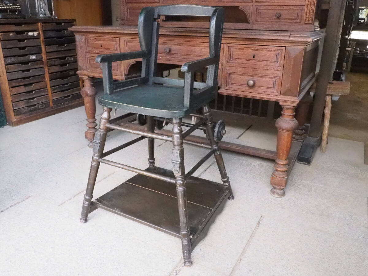 【木製の子供ダイニングチェア可変式】ベビーウッドチェア椅子テーブルソファベンチチャイルドシート古道具スツールアンティークインテリア拍卖