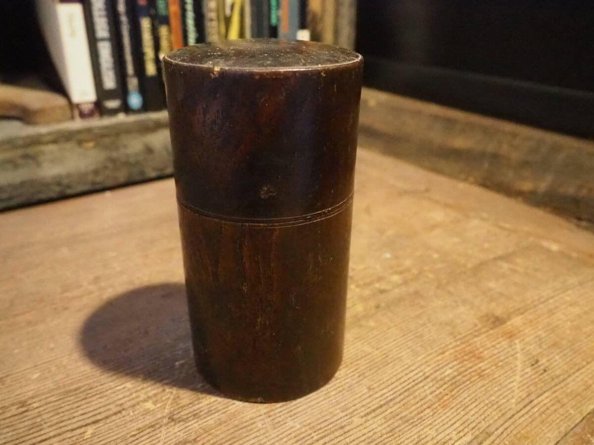 【木製無垢材の茶筒】昭和レトロ湯呑煎茶玉露テーブルちゃぶ台古道具緑茶アンティーク骨董インテリア抹茶インダストリアル急須拍卖