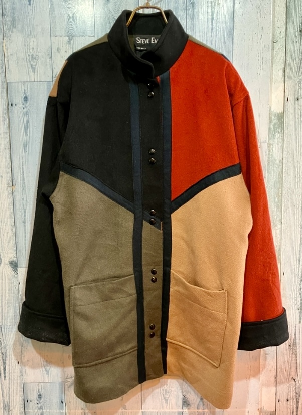 ビンテージSteveEvansモンドリアン調ウールコート70s80s拍卖