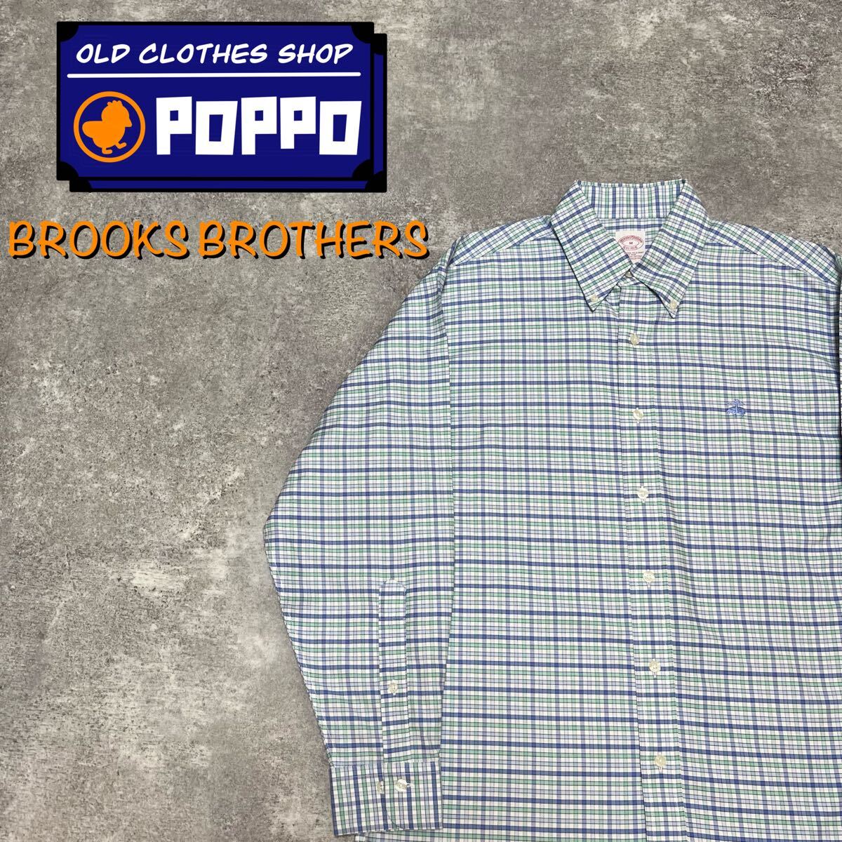 ブルックスブラザーズ ワンポイント ブルー×ホワイト×ミントチェックシャツ 長袖シャツ拍卖