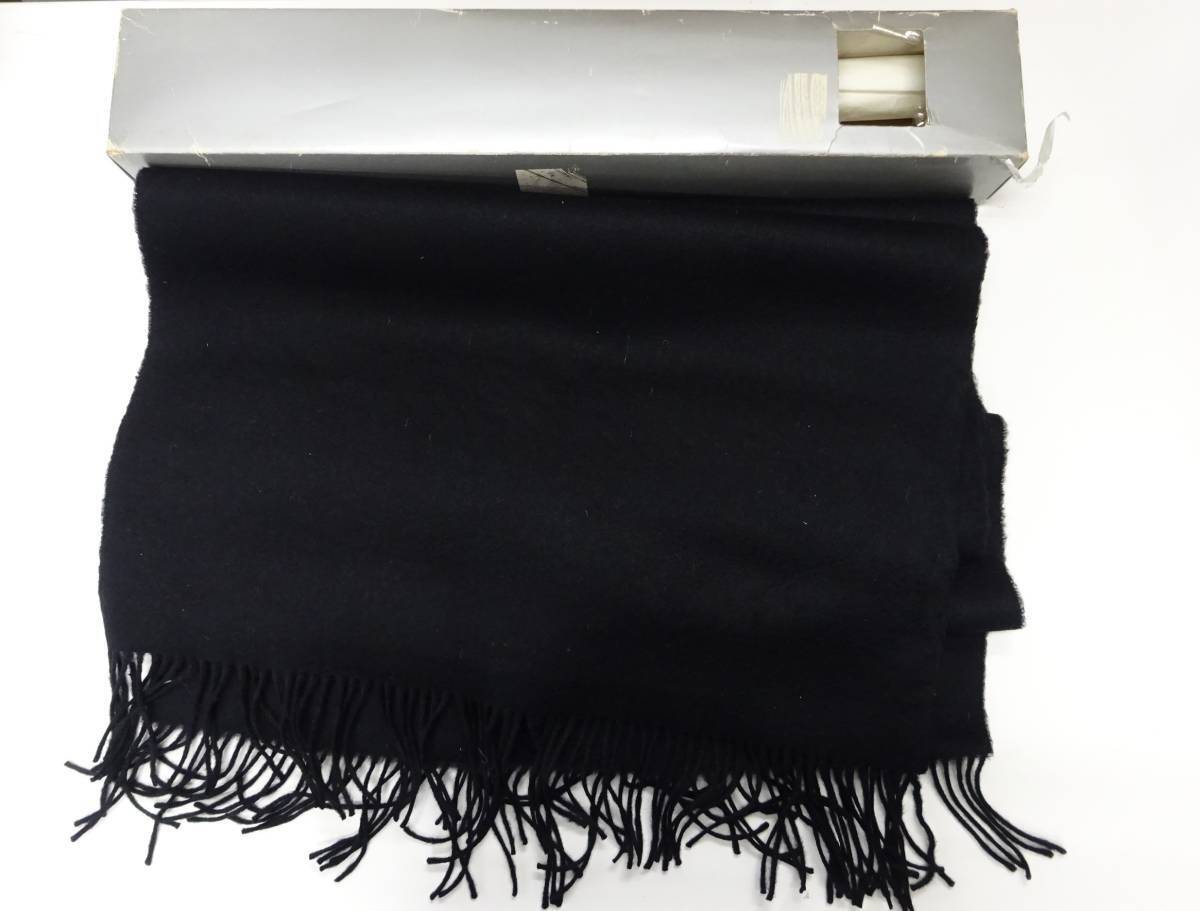 (す-W-244)ストール 黒 ブラック 大判 毛 ウール100% マフラー ショール 幅46cm 長さ137cm 防寒具 冬 中古拍卖