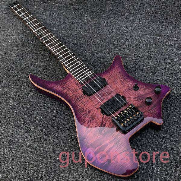 エレキギター 本体 ハードケース付き 紫 光沢仕上げ マホガニー合板 34インチ ヘッドレス ハード ロック バンド拍卖