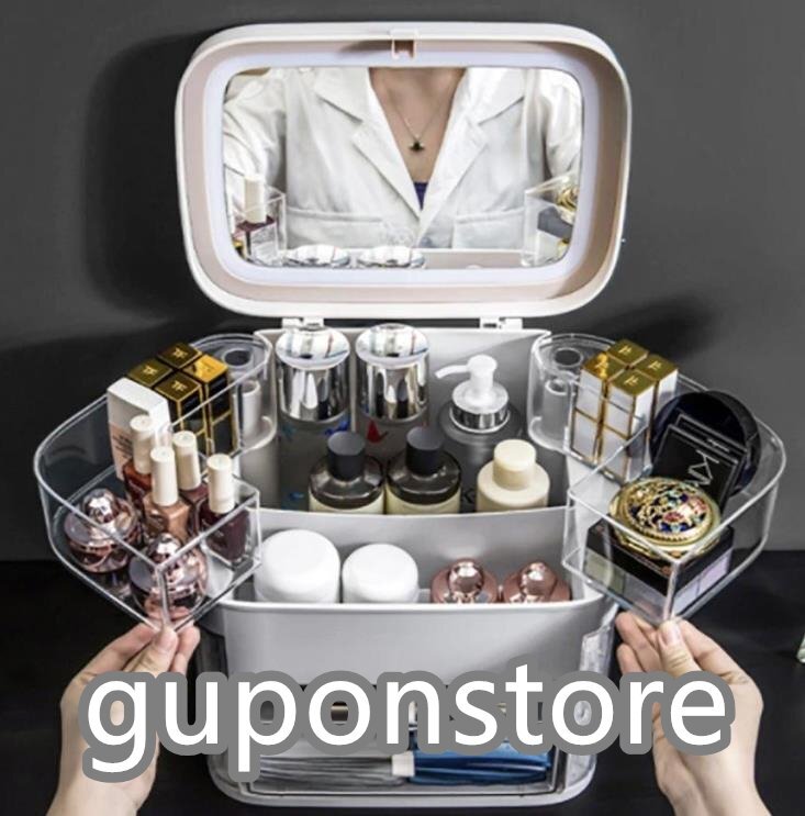 人気推薦★ メイクボックス LED 大容量 ドレッサー コスメボックス 可愛い おしゃれ 化粧品 鏡 メイクミラー 太陽光 ボックス メイクケース拍卖